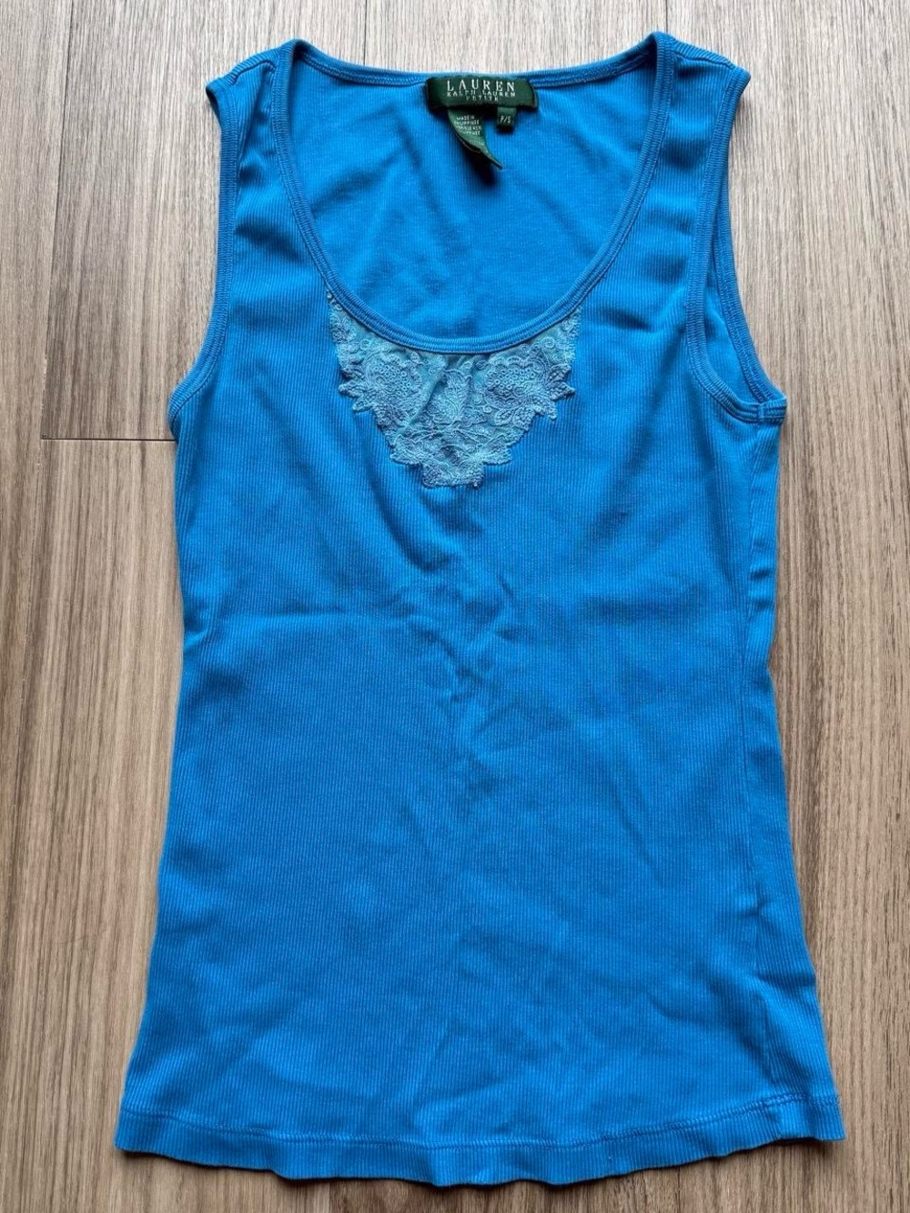 Ralph Lauren Blue Lace-Trim Ribbed Tank Top